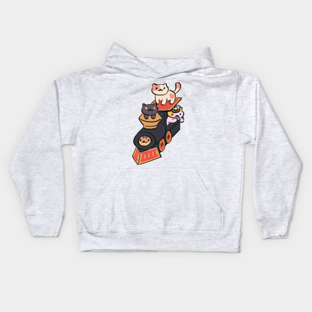 kitty collector cats conductor whiskers, peaches, pepper, princess on cardboard train Kids Hoodie by mudwizard